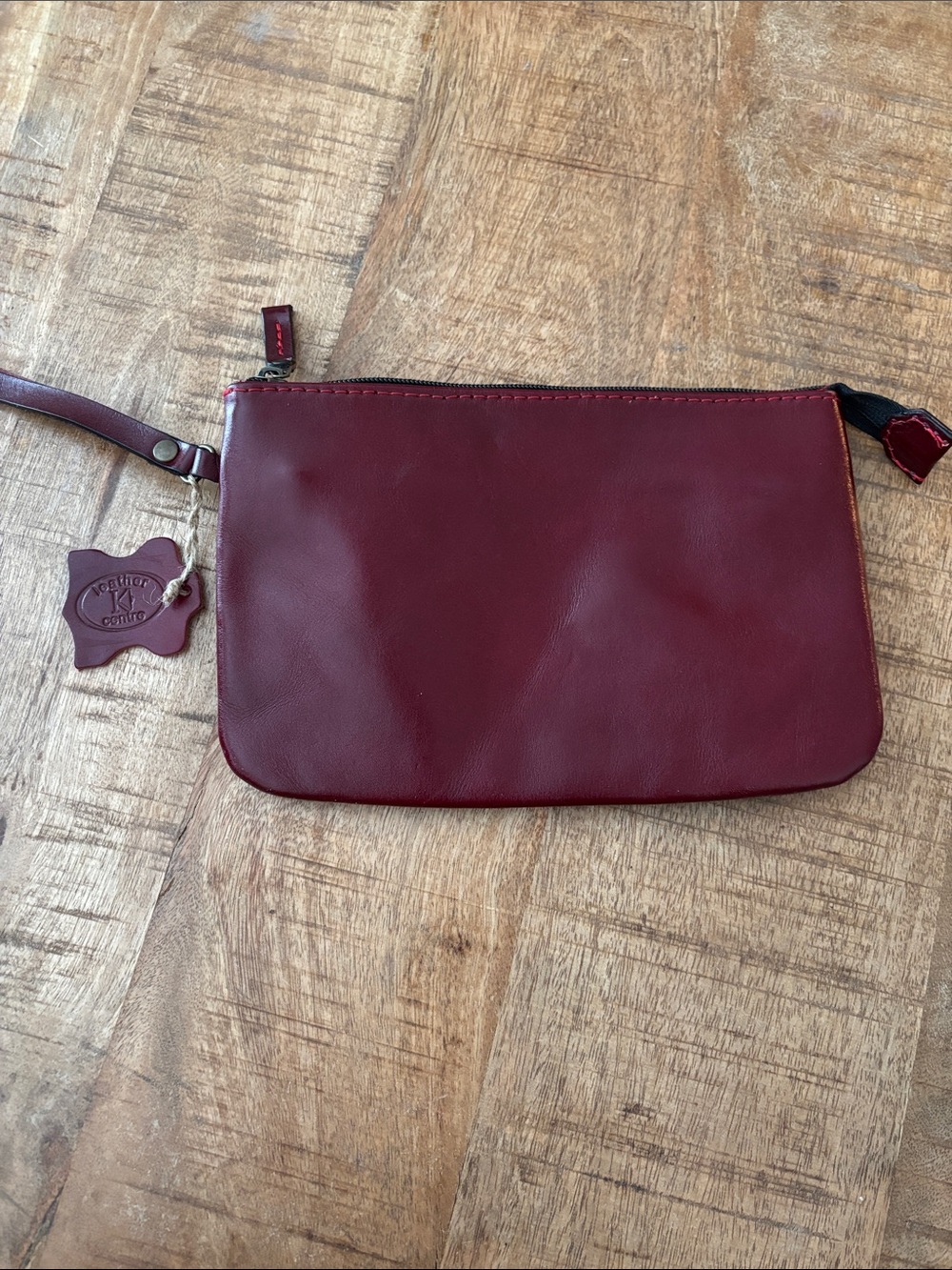 Burgundy Leather Wristlet Clutch